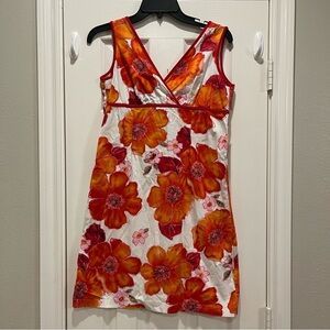 Y2K Mini Dress Women’s Sz 12 Babydoll Orange Floral Tropical Beach Colorful